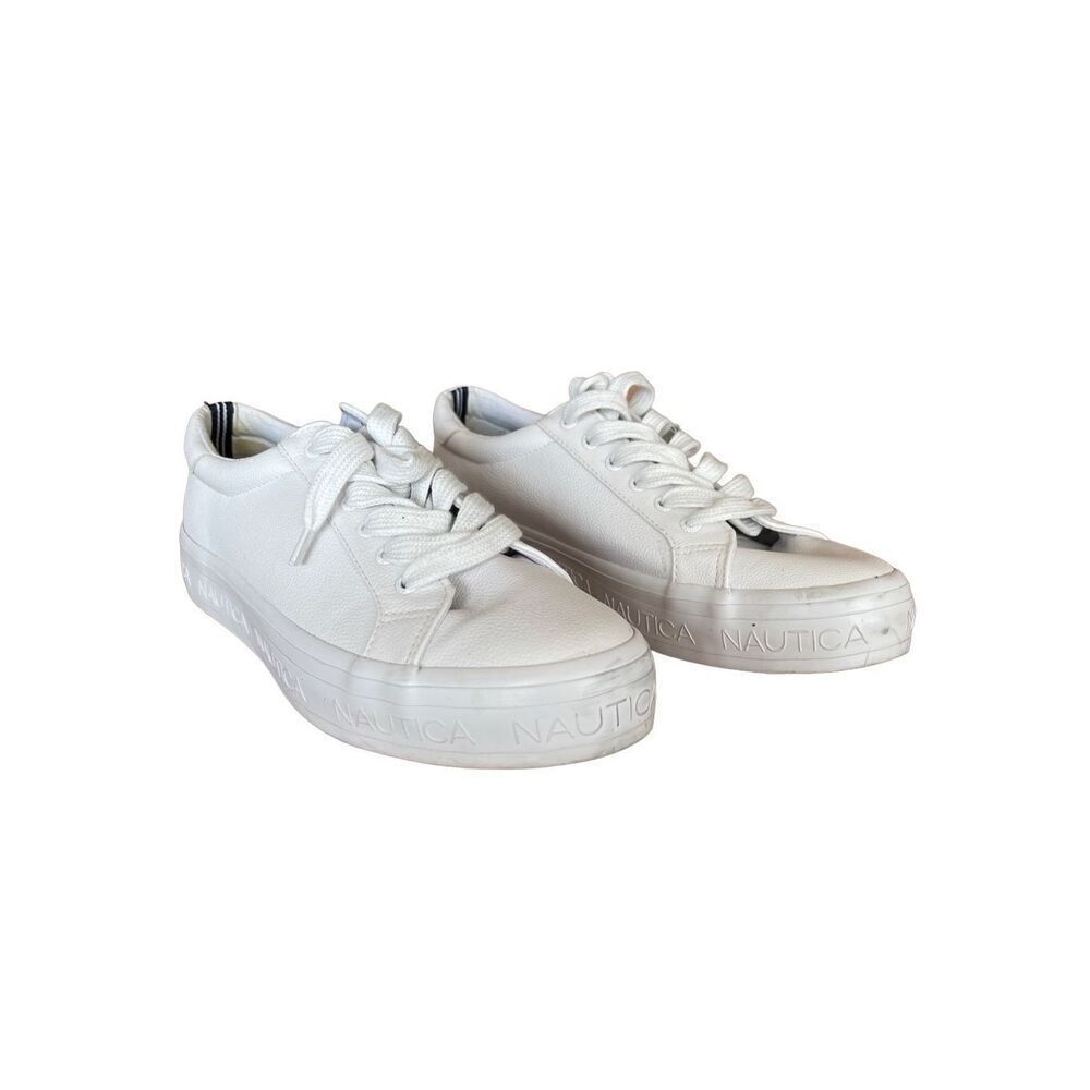 Nautica Womens White Solid Lace Up Round Toe Aelisa Platform Sneakers Size 9